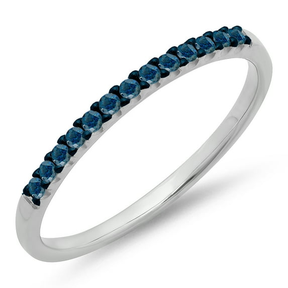 0.15 Carat (ctw) 10k White Gold Round Blue Diamond Ladies Anniversary Wedding Band Stackable Ring