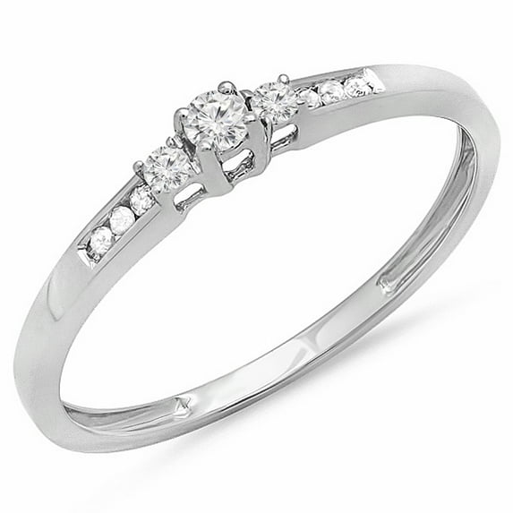 0.15 Carat (ctw) 10k White Gold Round Diamond Ladies Bridal Promise 3 Stone Engagement Ring