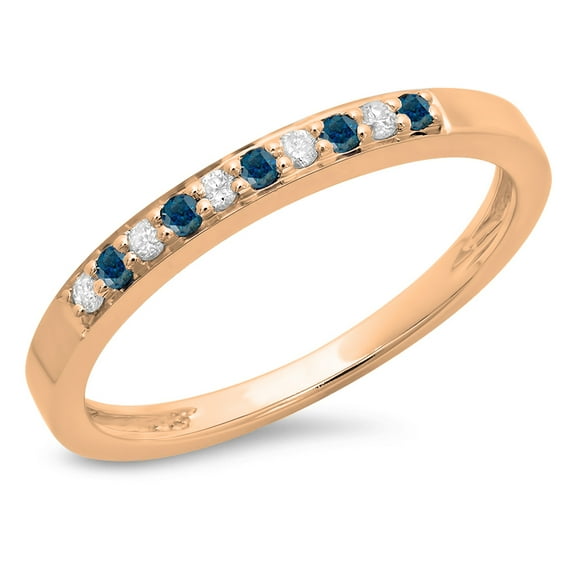 0.15 Carat (ctw) 14K Rose Gold Round Blue & White Diamond Ladies Anniversary Wedding Band Stackable Ring