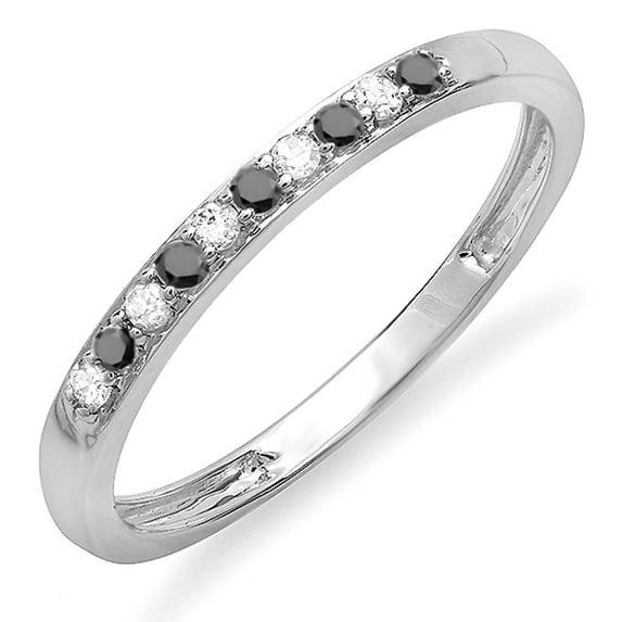 0.15 Carat (ctw) 14k White Gold Round Black & White Diamond Ladies Anniversary Wedding Stackable Ring