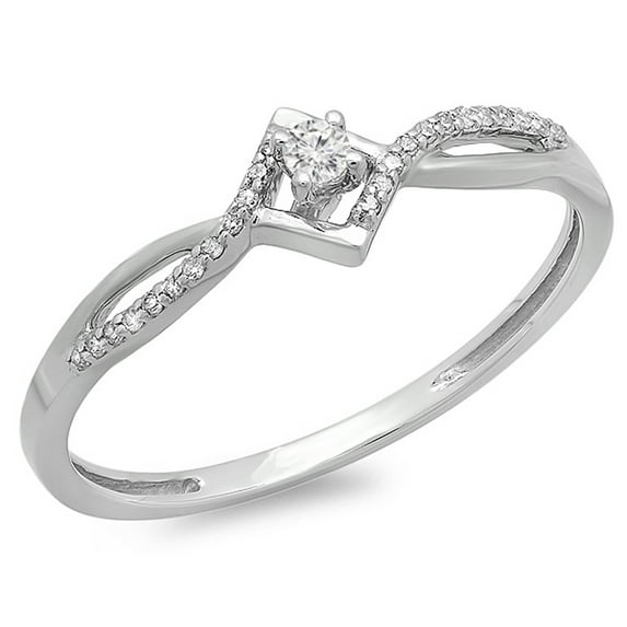 0.15 Carat (ctw) 14k White Gold Round White Diamond Ladies Promise Engagement Ring