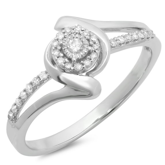 0.15 Carat (ctw) 18K White Gold Round Diamond Ladies Twisted Split Shank Promise Engagement Ring