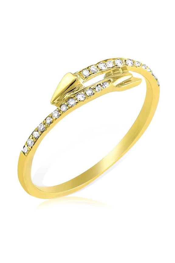 0.15 Carat (ctw) Diamond Arrow Ring in 14 Karat (K) Yellow Gold Ring (size 8)