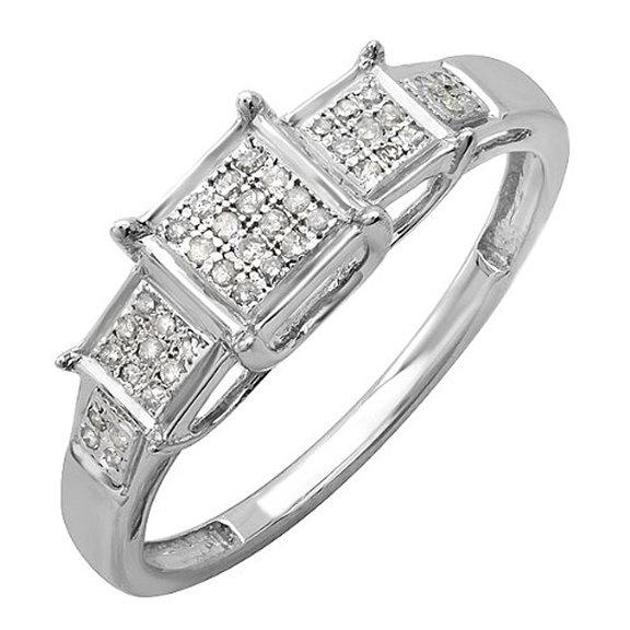 0.15 Carat (ctw) Sterling Silver Round Diamond Ladies Past Present Future Ring