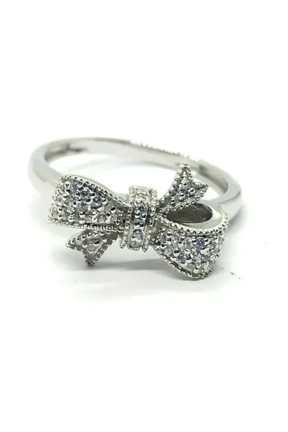 0.15 Ct Brilliant Cut Simulated VVS1 Diamond Round Bow Ring 14K White Gold Plated Elegant Promise or Gift Ring