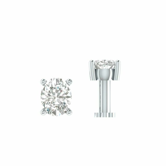 0.15 Ct Oval Cut Lab Created Diamond Screw Stud Nose Pin 14k White Gold