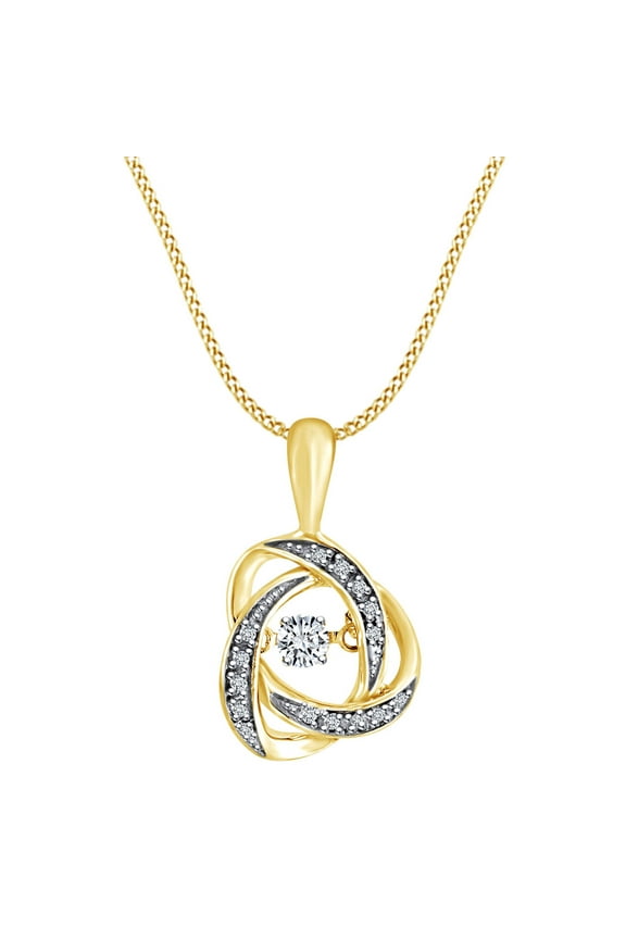 0.15 Cttw Round Shape White Natural Diamond Knot Dancing Pendant Necklace 10K Solid Yellow Gold