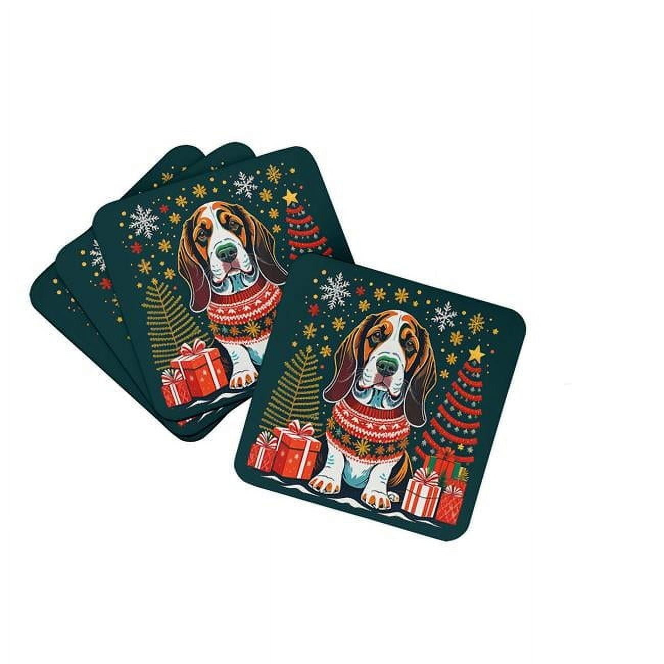 0.15 x 3.5 x 3.5 in. Basset Hound Christmas Foam Coasters - Set of 4 ...