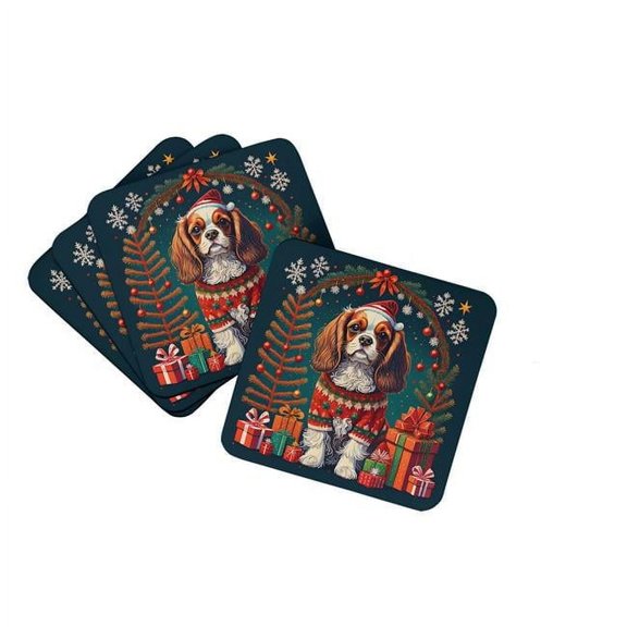 0.15 x 3.5 x 3.5 in. Cavalier King Charles Spaniel Christmas Foam Coasters - Set of 4