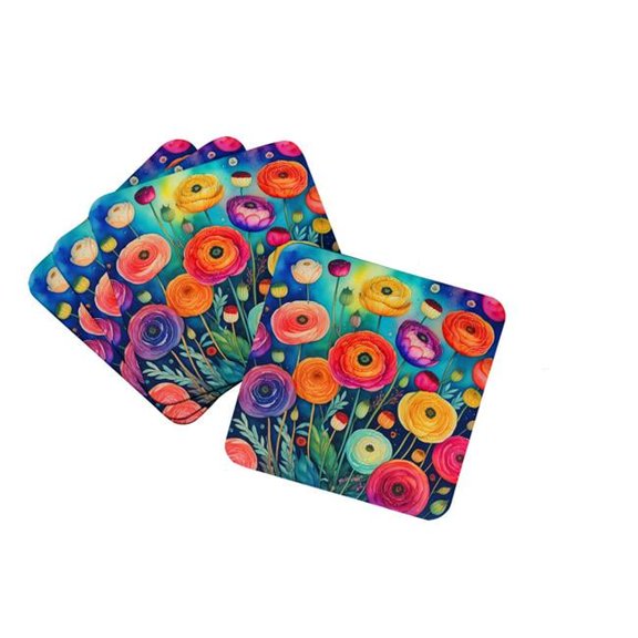 0.15 x 3.5 x 3.5 in. Colorful Ranunculus Foam Coasters, Set of 4