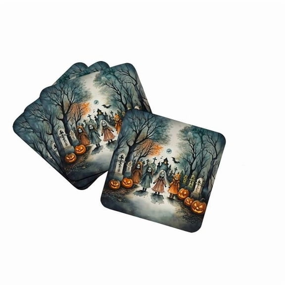 0.15 x 3.5 x 3.5 in. Creepy Dolls Spooky Halloween Foam Coasters, Set of 4