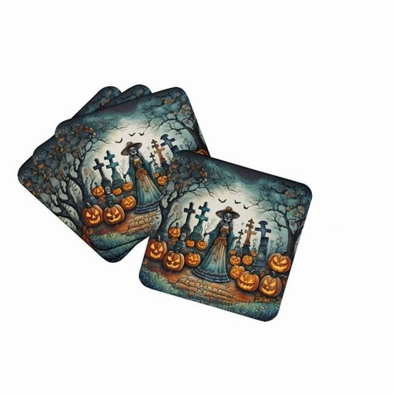0.15 x 3.5 x 3.5 in. La Catrina Skeleton Spooky Halloween Foam Coasters, Set of 4