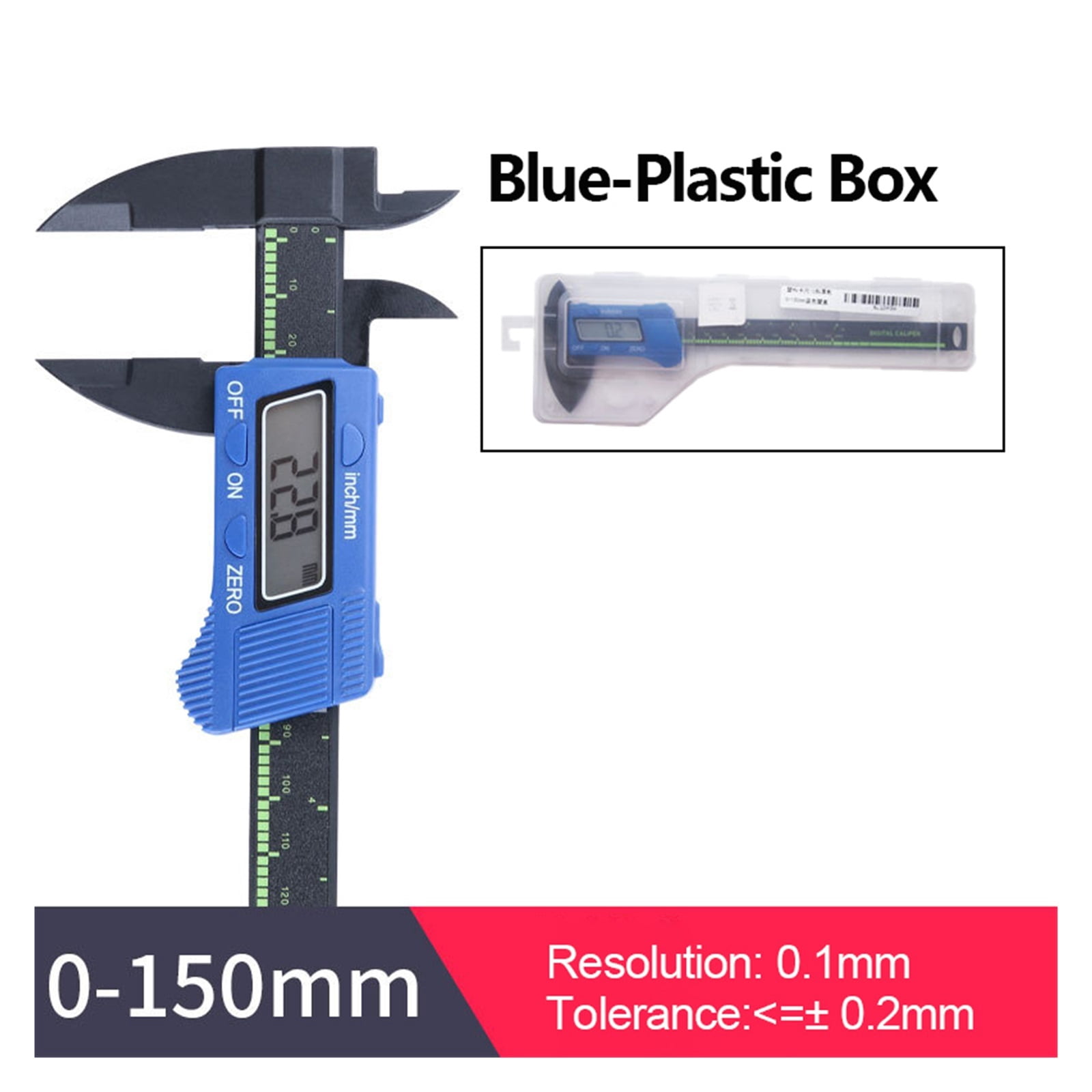 0-150mm Plastic Electronic Digital Caliper Carbon Fiber Dial Vernier Caliper Gauge Micrometer Measuring Tool Digital Ruler ,Complete Kit