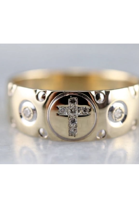 0.15CT Round Cut Simulated Diamond Men's Cross Wedding Band Ring 14k Gold Over