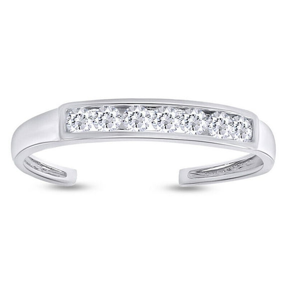 0.15Ct Lab Created Diamond Adjustable Channel Set Toe Ring 10k White Gold Plated Silver