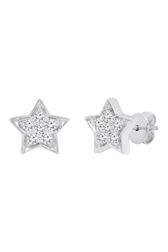 0.15Ct Round Cut White Diamond Star Stud Earring in 925 Sterling Silver - Valentines Day Gift For Her