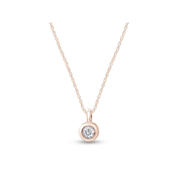 0.15Cttw AFFY Bezel Set White Natural Round Cut Diamond Classic Solitaire Pendant 18 in Necklace In 10K Rose Gold Jewelry For Womens Ladies (H-I Color, I2-I3 Clarity)