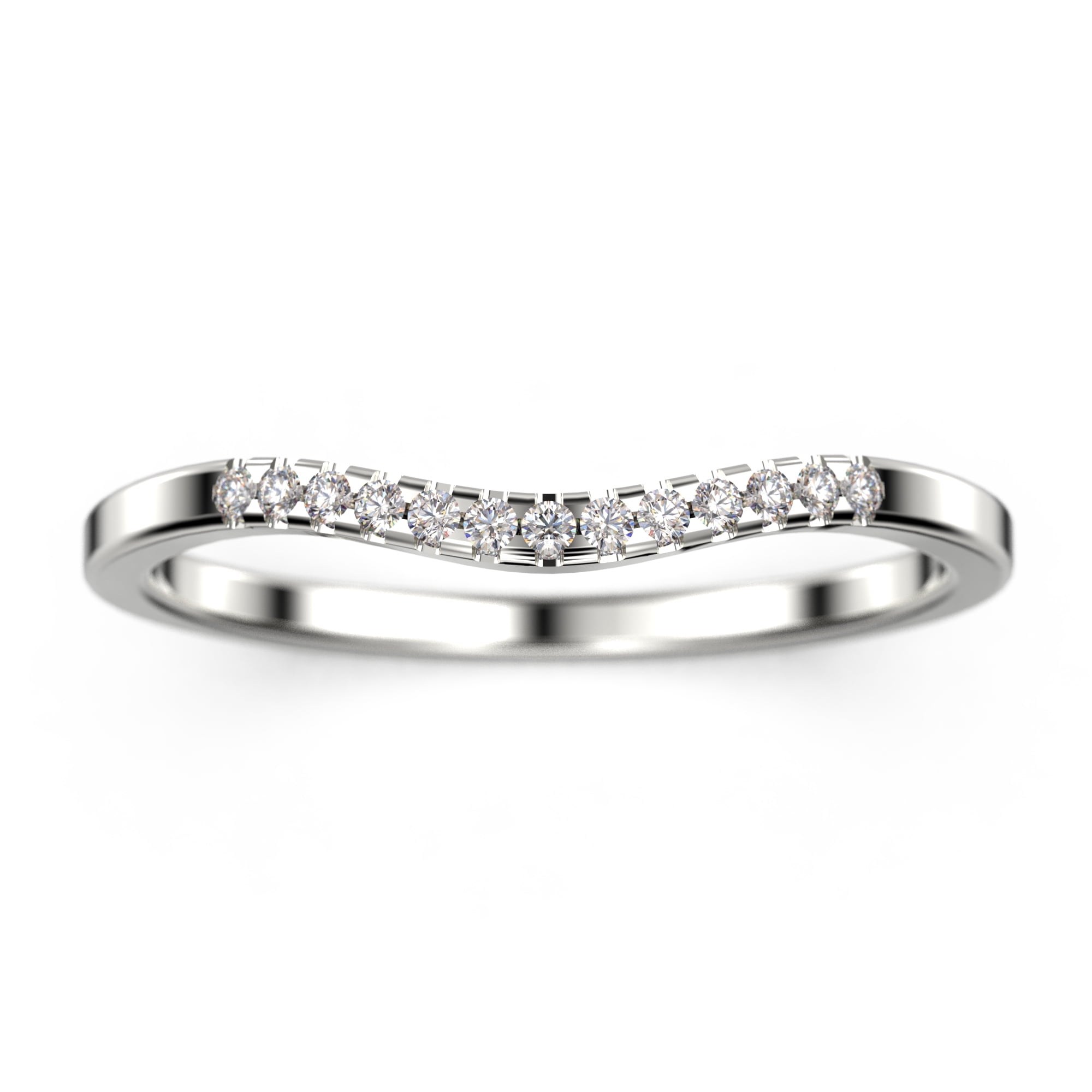 0.15ct Petite Curved Diamond Moissanite 10k White Gold Wedding Band 0.15ct Petite Curved Diamond Moissanite 10k White Gold Wedding Band