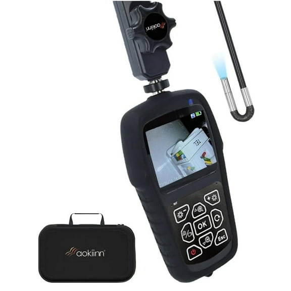 0.15in (3.9mm) Ultra-Thin Two-Way Articulating Turnable Borescope with Dimmable Light, Flexible Cable, Screen Rotation, Waterproof Probe, 3-Step Zoom