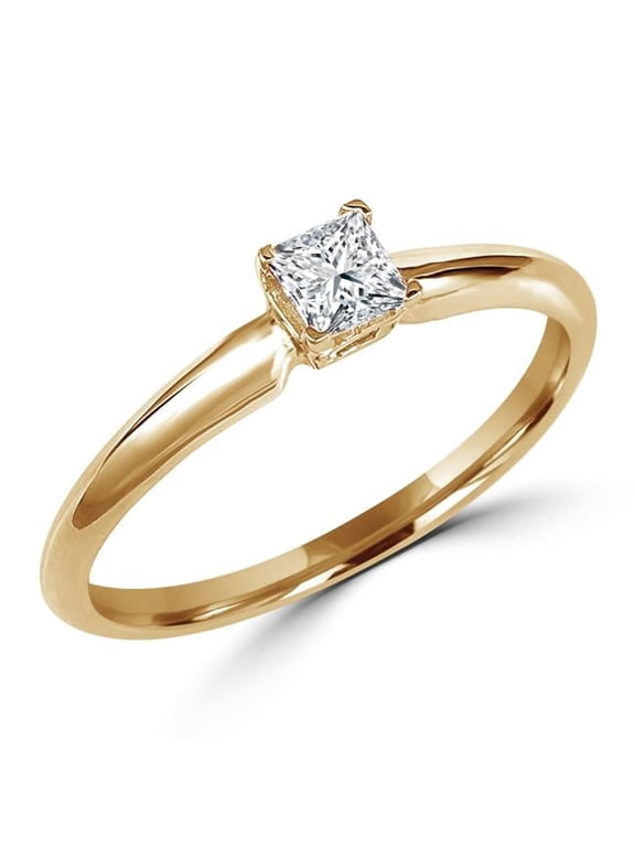 0.16 CT Princess Diamond Promise Solitaire Engagement Ring in 10K Yellow Gold