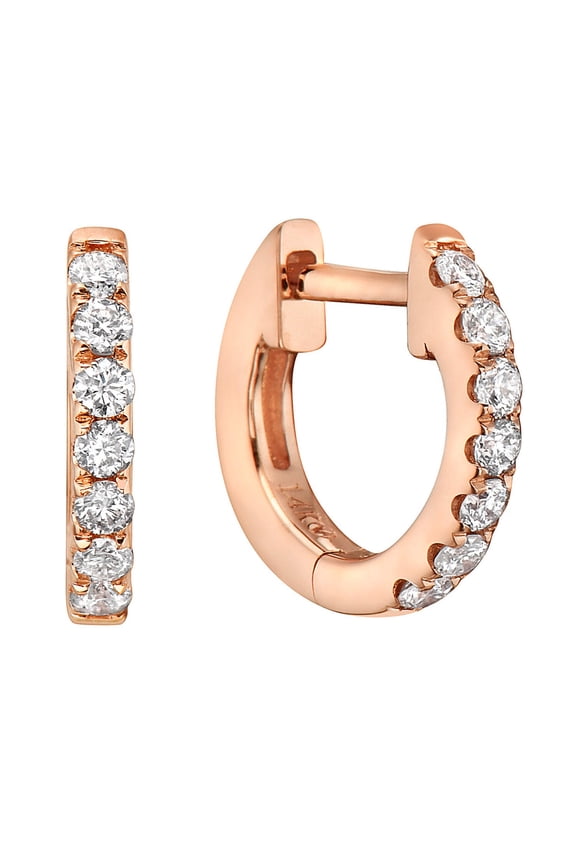 14k Rose Gold 10mm Diamond Huggie Earrings, 0.16 CT