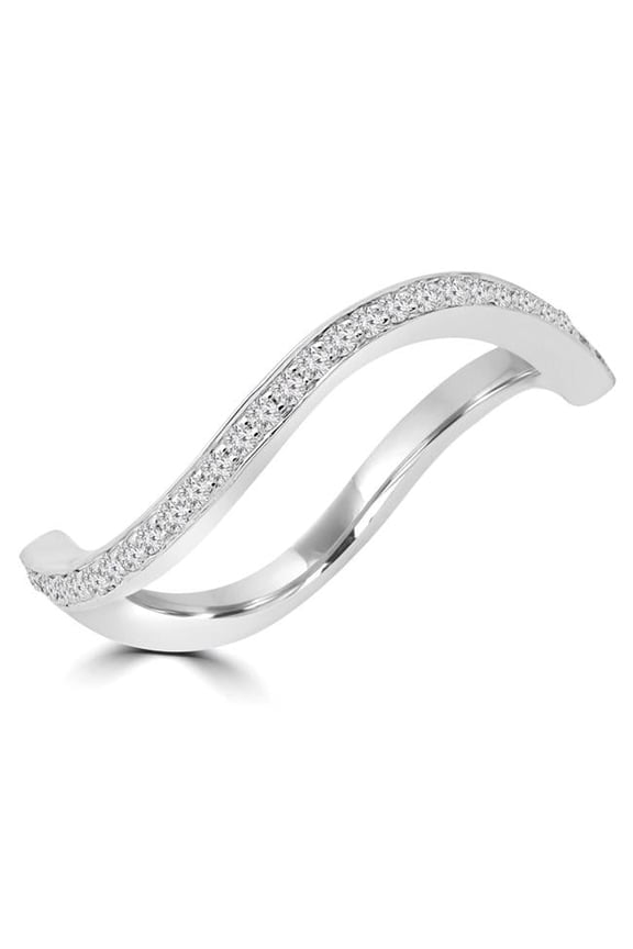 0.16 CTW Round Diamond Wave Semi-Eternity Wedding Band Ring in 14K White Gold - Size 6.75