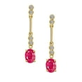 thumbnail image 1 of 0.16 Carat 8x6MM Oval Created Ruby and Diamond Dangle Earrings In 10k Yellow Gold, 1 of 6