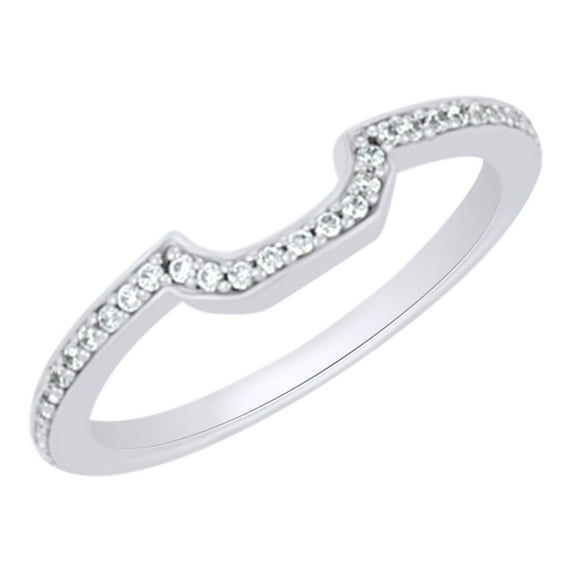 AFFY 0.16 Ct Round Shape White Diamond Engagement Band Ring In 14K Solid White Gold