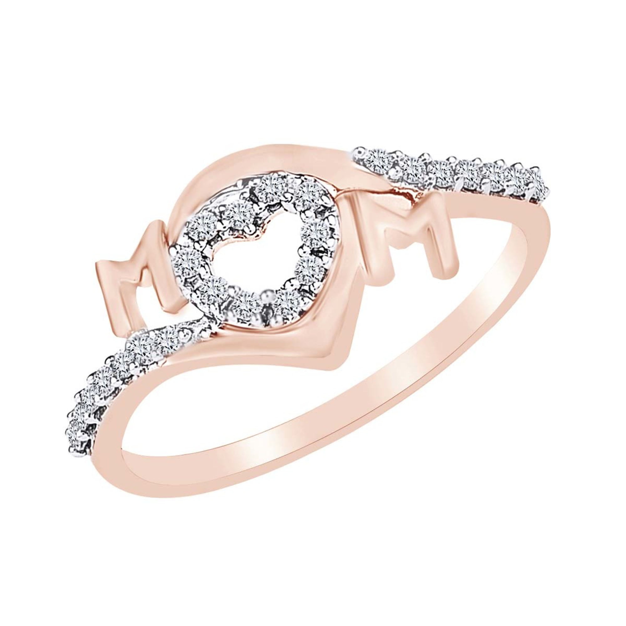 AFFY 0.16 Cttw Round Cut Natural Diamond Open Heart Mom Ring In 14k Rose Gold Over Sterling Silver 13