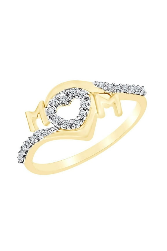 0.16 Cttw Round Cut Natural Diamond Open Heart Mom Ring In 14k Yellow Gold Over Sterling Silver-7.5