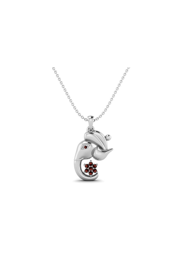 0.16 Ctw Round Garnet 925 Sterling Silver Hindu Religious Ganesh Men Women Necklace Pendant