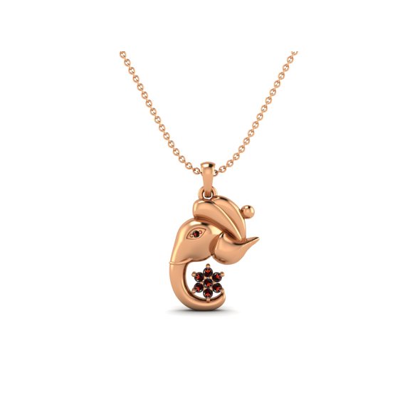 0.16 Ctw Round Garnet 925 Sterling Silver Rose Vermeil Hindu Religious Ganesh Men Women Necklace Pendant
