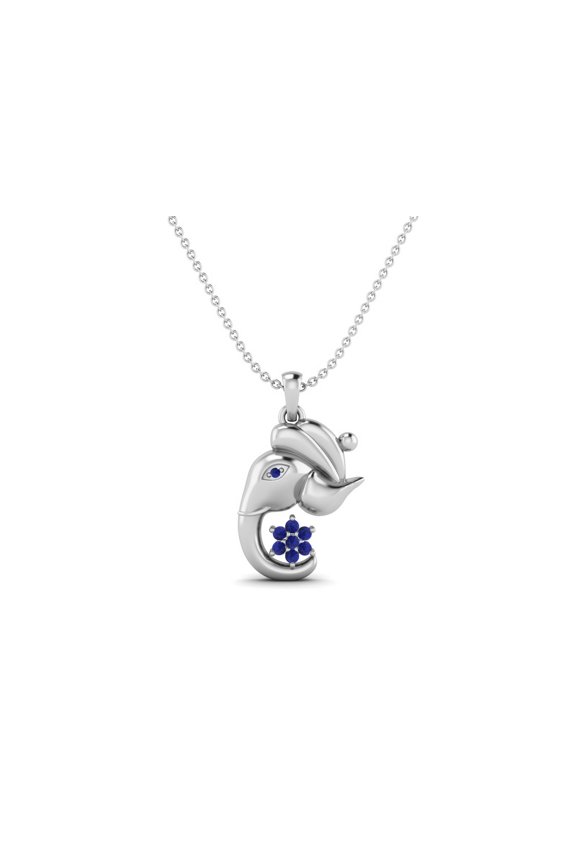 0.16 Ctw Round Lapis 925 Sterling Silver Hindu Religious Ganesh Men Women Necklace Pendant