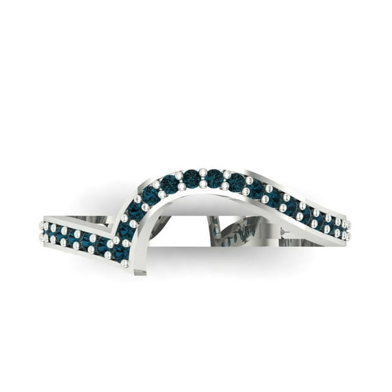 0.16 ct Brilliant Round Cut Natural London Blue Topaz 14k White Gold Stackable Band SZ 8.25