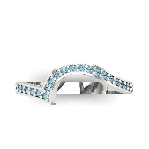 0.16 ct Brilliant Round Cut Natural Sky Blue Topaz 18K White Gold Stackable Band SZ 6.5