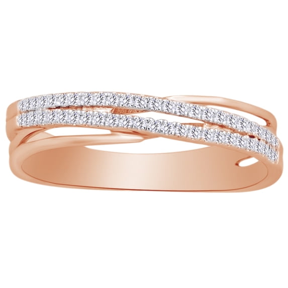 AFFY (0.16 cttw) Round Shape White Natural Diamond Crossover Band Ring In 10k Rose Gold Ring Size-9