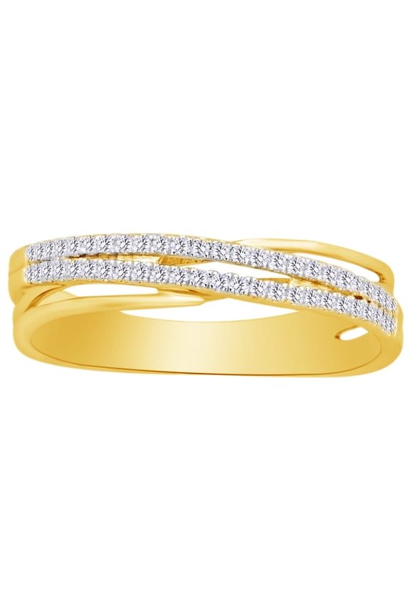 (0.16 cttw) Round Shape White Natural Diamond Crossover Band Ring In 10k Yellow Gold Ring Size-12.5
