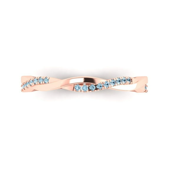 0.16 ctw Wedding Band for Women - 14K Rose Gold Simulated Blue Sapphire Stackable Eternity Ring