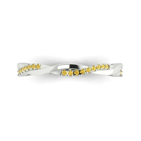 0.16 ctw Wedding Band for Women - 14K White Gold Simulated Yellow Diamond Stackable Eternity Ring