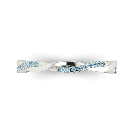 0.16 ctw Wedding Band for Women - 18K White Gold Natural Sky Blue Topaz Stackable Eternity Ring