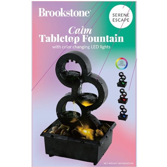 Brookstone Calm Tabletop Fountain with Color Changing LED Lights  Serene Escape Water Fountain, Indoor Zen Decor for Home, Office & Meditation