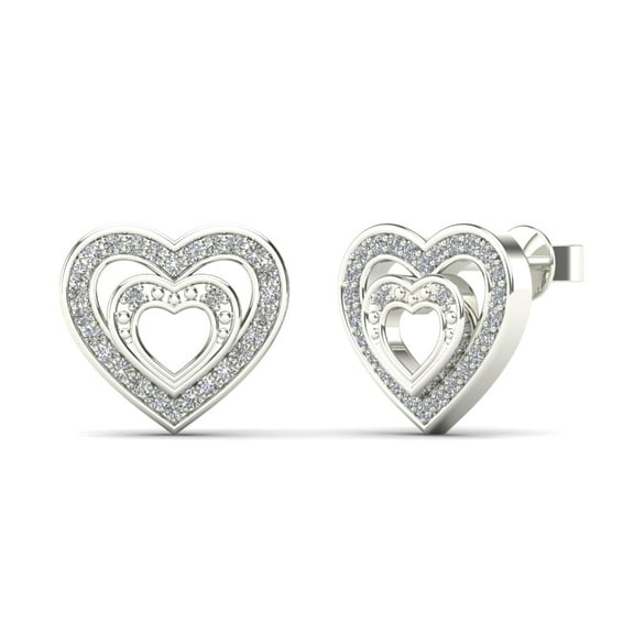 0.17 Carat Natural Round White Diamond Double Heart Stud Earrings for Women in 10K White and Yellow Gold