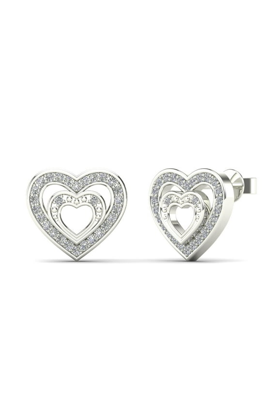 0.17 Carat Natural Round White Diamond Double Heart Stud Earrings for Women in 10K White and Yellow Gold