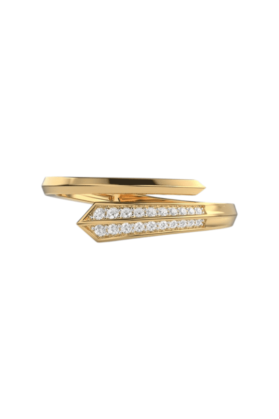 0.17 Carat Round Cut Diamond Open Tapered Bypass Band Ring For Woman | 14K Yellow Gold Plating Two Tone Wedding Ring | 925 Sterling Silver Cygnus Ring Gift For Her