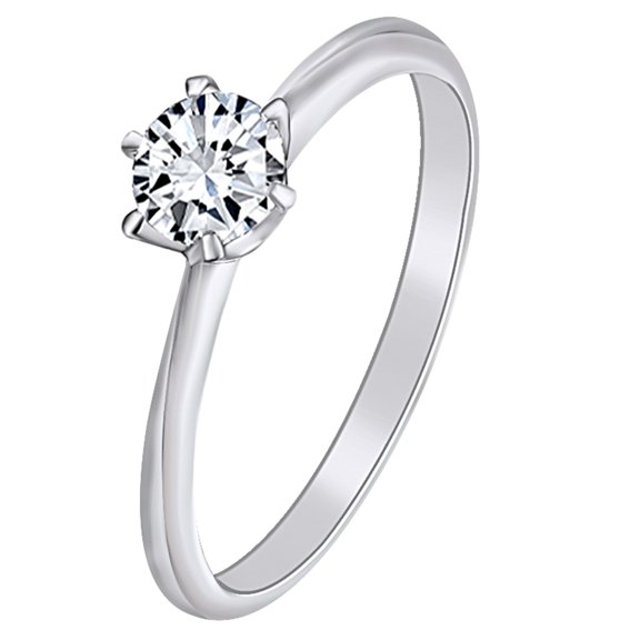 AFFY 0.17 Carat (cttw) Round Shape White Natural Diamond Solitaire Engagement Ring 14k Solid White Gold Ring Size 7