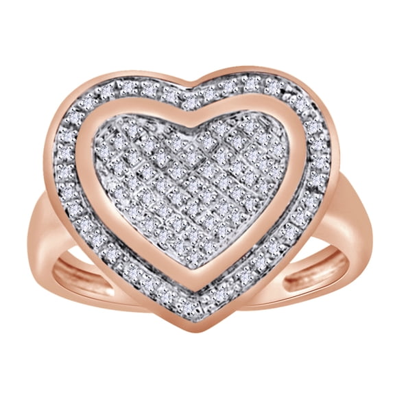 AFFY 0.17 Ct Round White Natural Diamond Heart Ring in 14k Rose Gold Over Sterling Silver Ring Size : 14