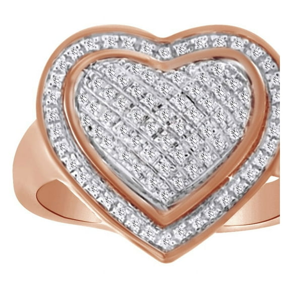 AFFY 0.17 Ct Round White Natural Diamond Heart Ring in 14k Rose Gold Over Sterling Silver Ring Size : 4
