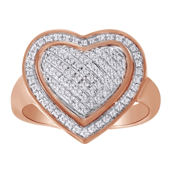 AFFY 0.17 Ct Round White Natural Diamond Heart Ring in 14k Rose Gold Over Sterling Silver Ring Size : 9
