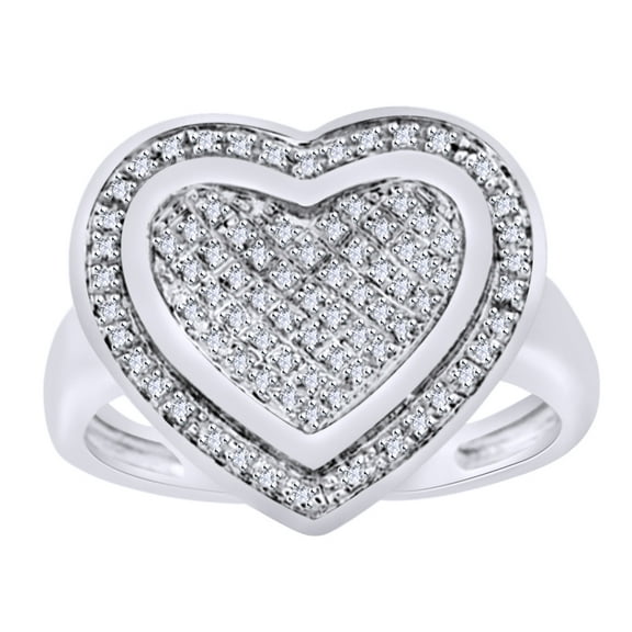 AFFY 0.17 Ct Round White Natural Diamond Heart Ring in 14k White Gold Over Sterling Silver Ring Size : 4