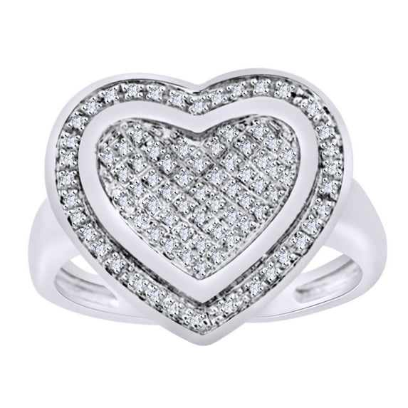 AFFY 0.17 Ct Round White Natural Diamond Heart Ring in 14k White Gold Over Sterling Silver Ring Size : 6